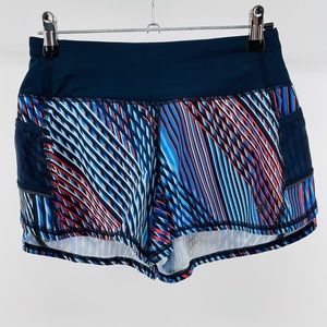 Athleta Jigsaw Ready Set Go Short, Side & Key Pockets, Blue Coral Stripe